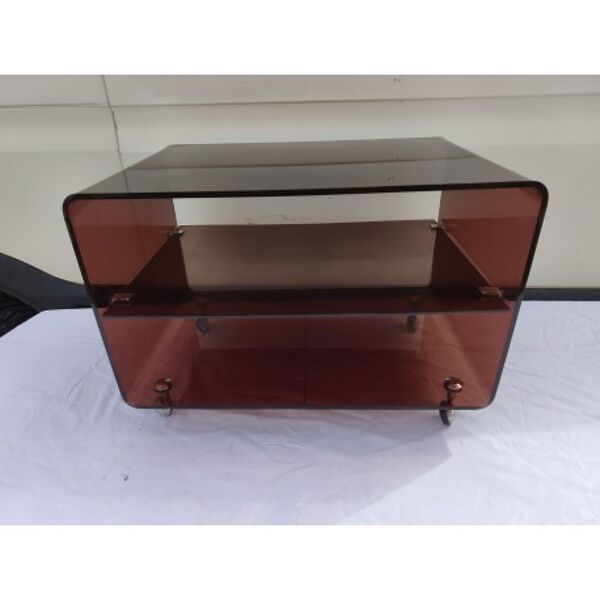 Table basse sur roulettes vintage en plastique fumé