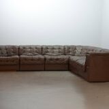 De Sede DS11 Patched Brown Leather Modular Sofa 6 Elements. Germany, 1970s