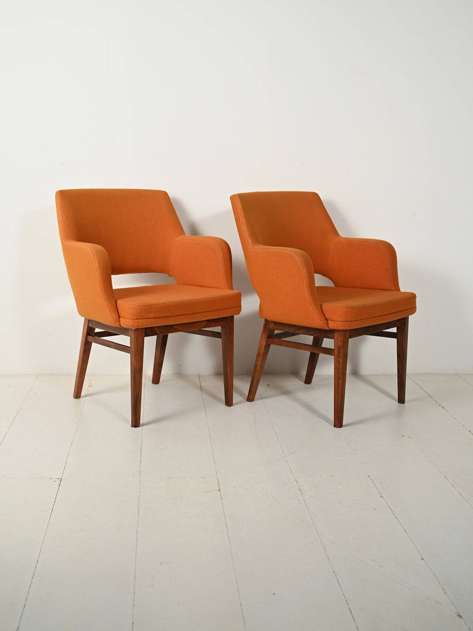 Pair of orange Oslosund armchairs by Kinnarps, 1950s
