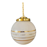 Vintage art deco globe suspension in white and gold opaline