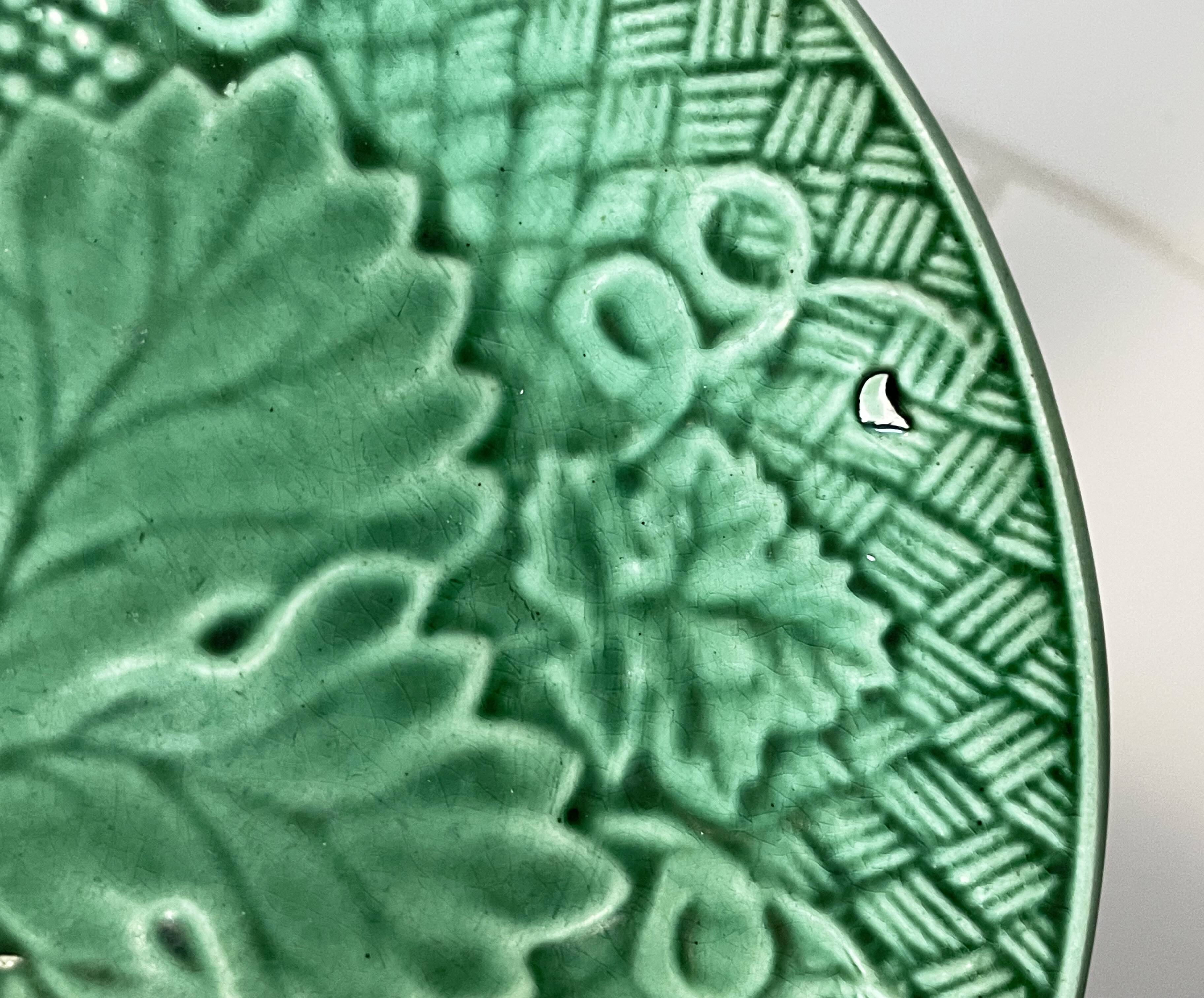 Set of Three 19th Century Salins Dessert Plates with Green Vine Leaf Motif