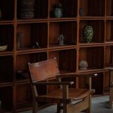Pair of Spanish brutalist armchairs from the 1960s, wood and leather.