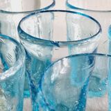 Service verre soufflé bullé bleu ciel