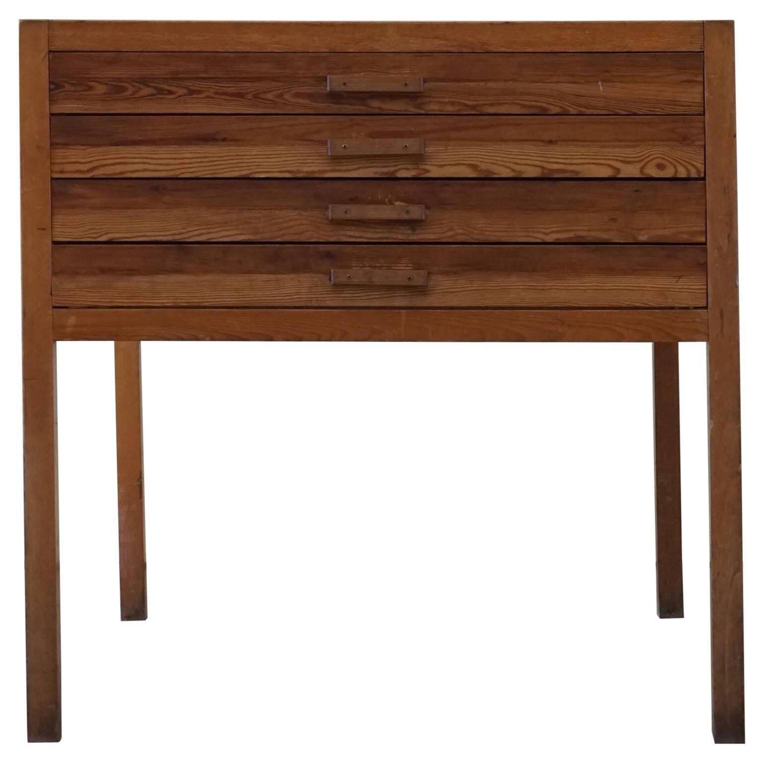 Large Danish drawing cabinet from the mid-century in pine and beech, 1960s.
