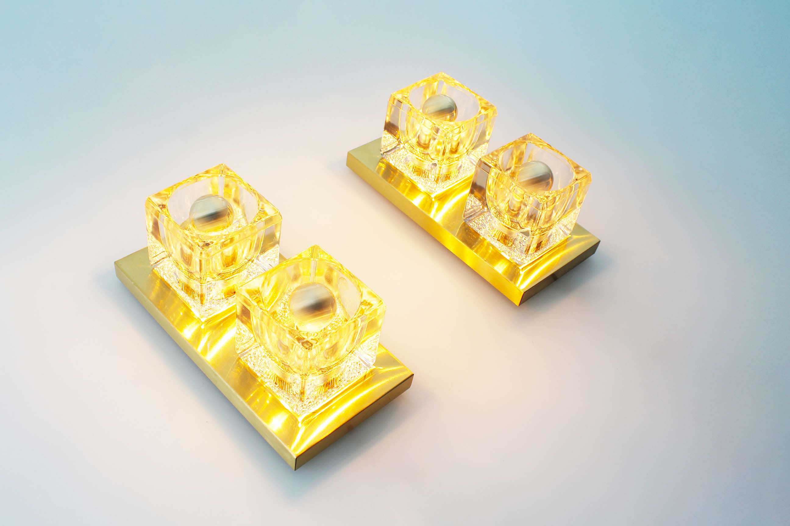 Set of two brass and murano glass ‘ice cube’ sconces by peill & putzler