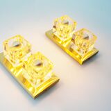 Set of two brass and murano glass ‘ice cube’ sconces by peill & putzler