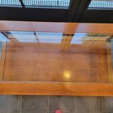 Coffee table with 2 drawers in solid cherry wood and glass.