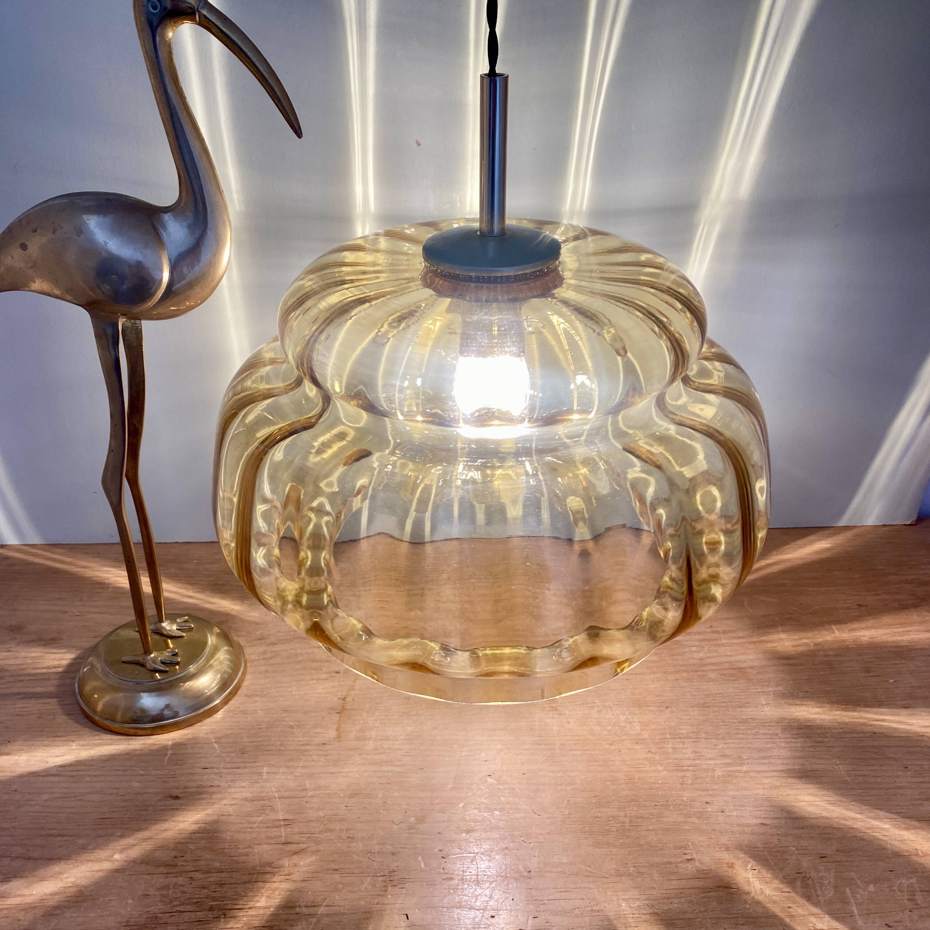 XXL vintage amber glass globe pendant light