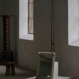 Wall mirror in tramp art style, hand-carved with a painted white frame, early 1900s.