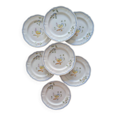 7 hand-painted earthenware dessert plates – France, 1950s