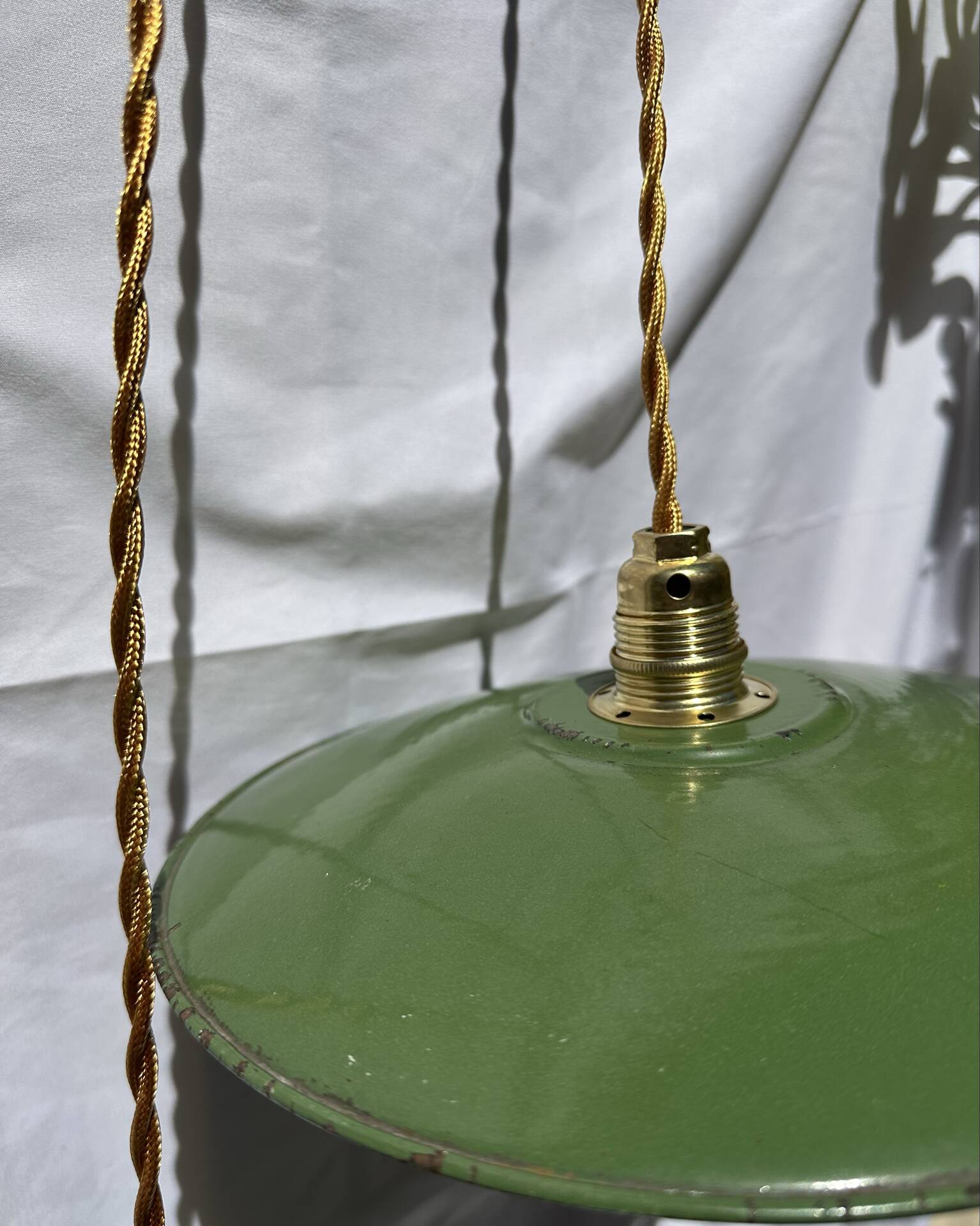 Vintage suspension pair in enamelled sheet metal retro factory style