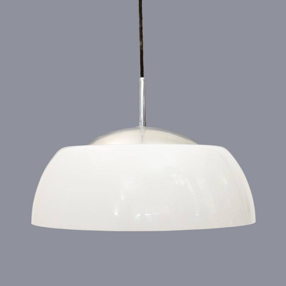 Chrome metal suspension, methacrylate and white glass, 1960s