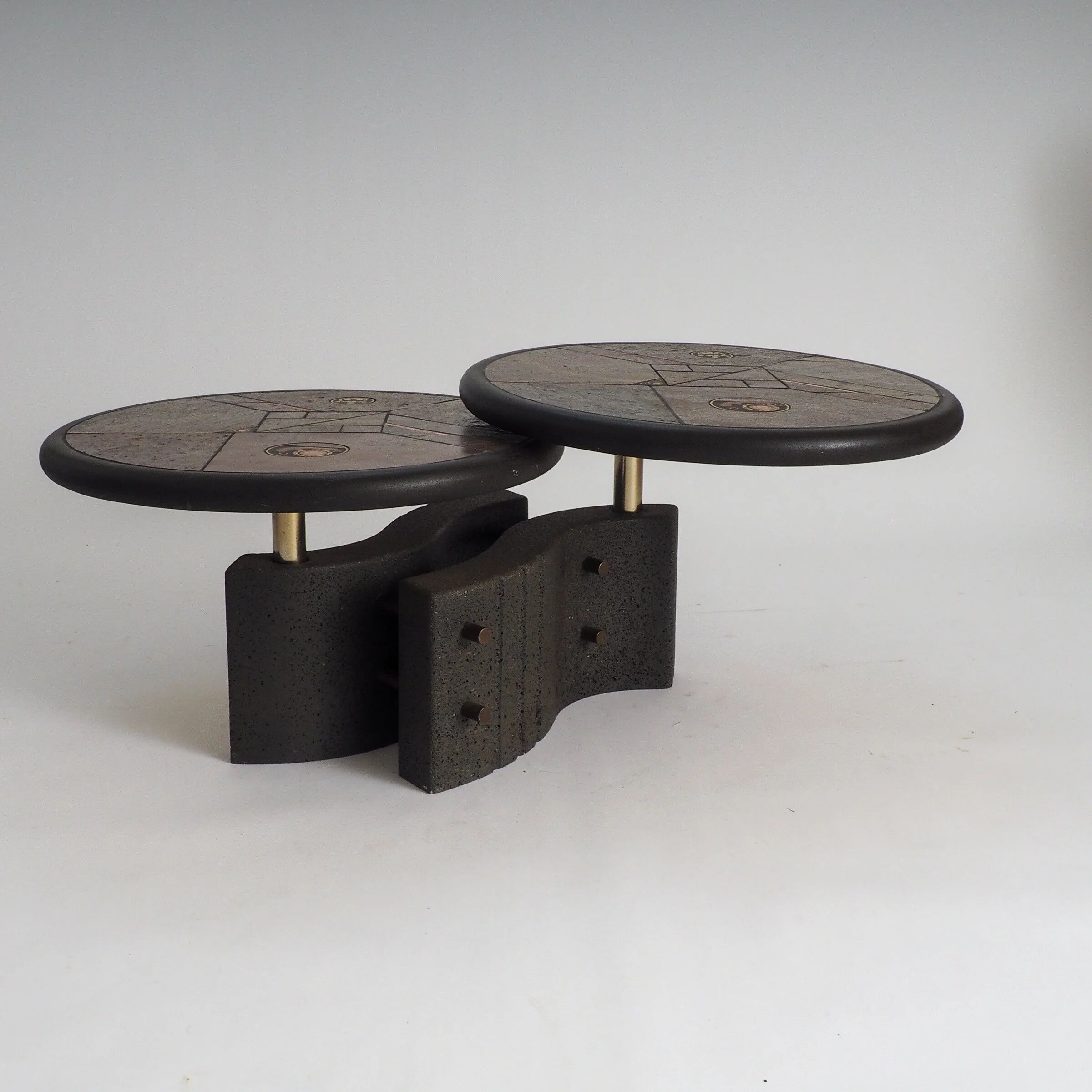Rare two-tier modular brutalist coffee table by Paul Kingma