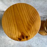 Vintage tripod workshop stool in pitchpin with height-adjustable screws