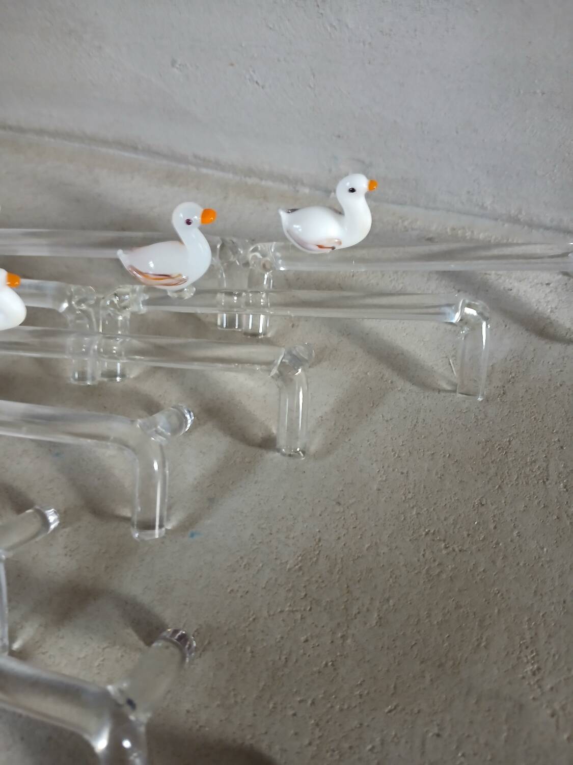 14 antique glass knife rests / ducks