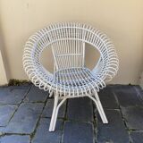 Vintage white rattan armchair