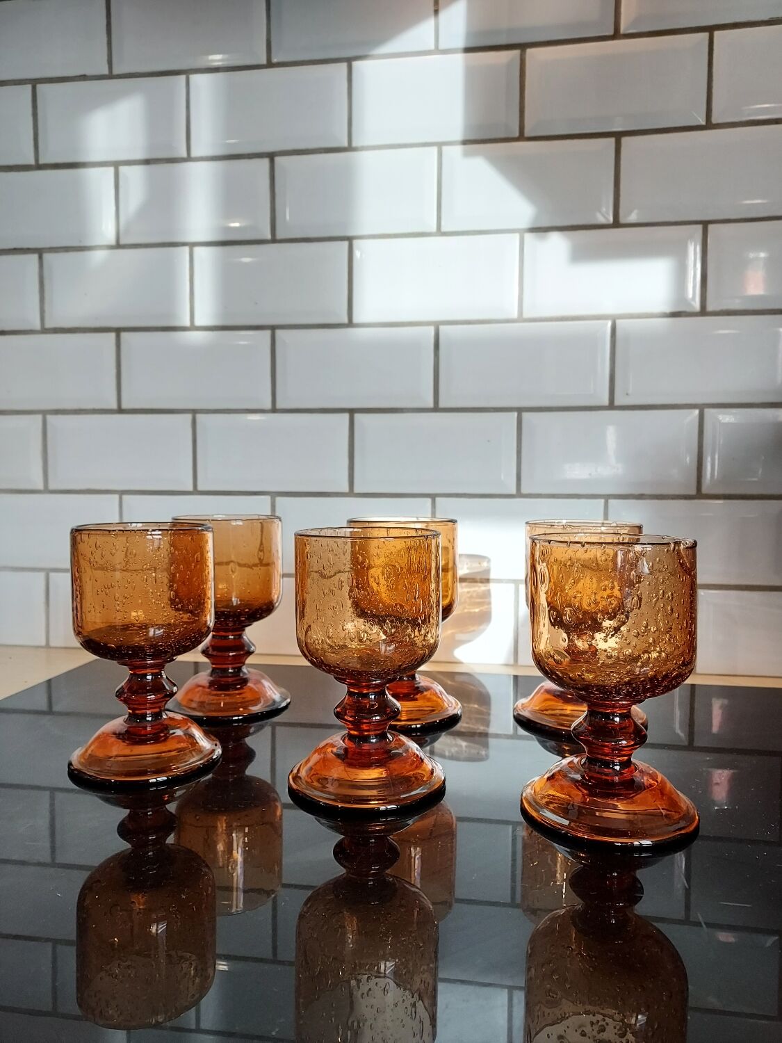 6 glasses with Biot stemmed