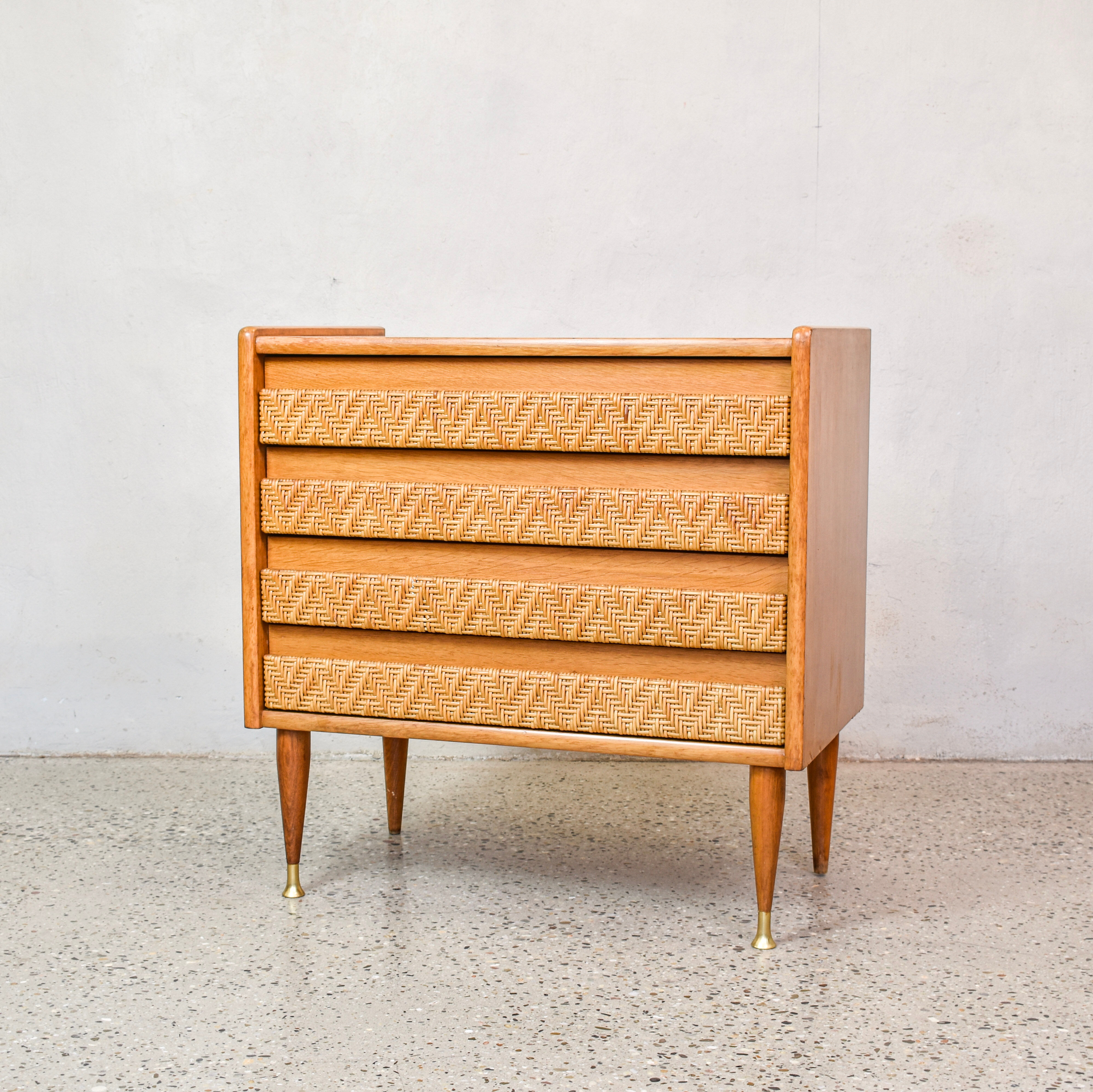 Oak & rattan commode