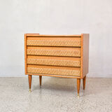 Commode en chêne et rotin