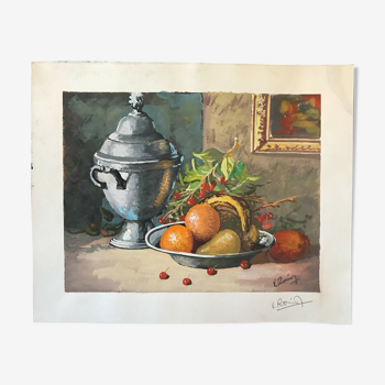 Nature morte très belle gouache anonyme première moitié du XXe