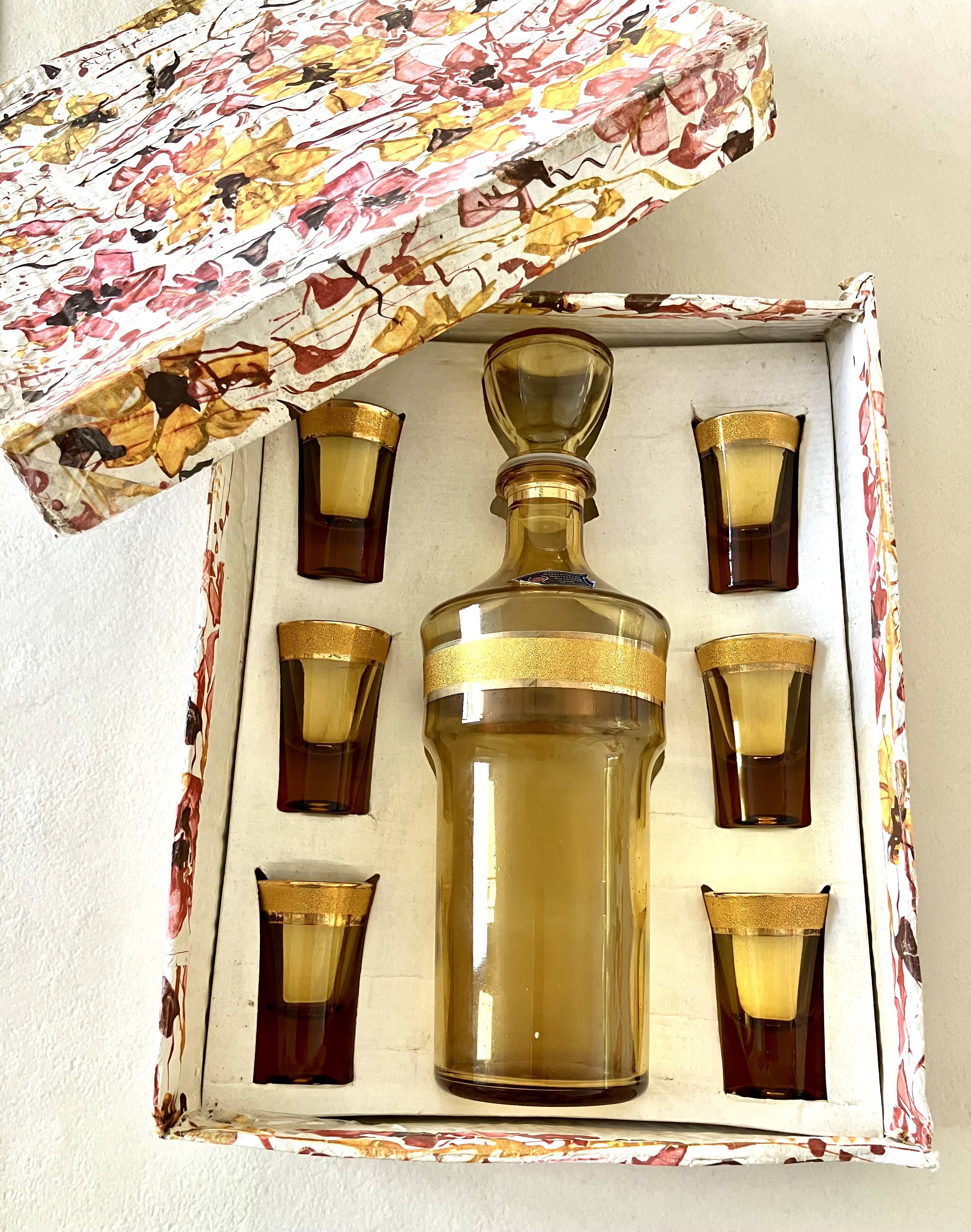 Italian liqueur service in amber and gold glass