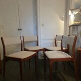 Set of 4 vintage teak and beige tweed chairs by Johannes Anderse