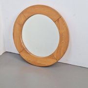 Vintage Scandinavian Round Pine Mirror, 1970s