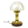Belle lampe de bureau champignon en verre et laiton en teck du milieu du siècle par Temde