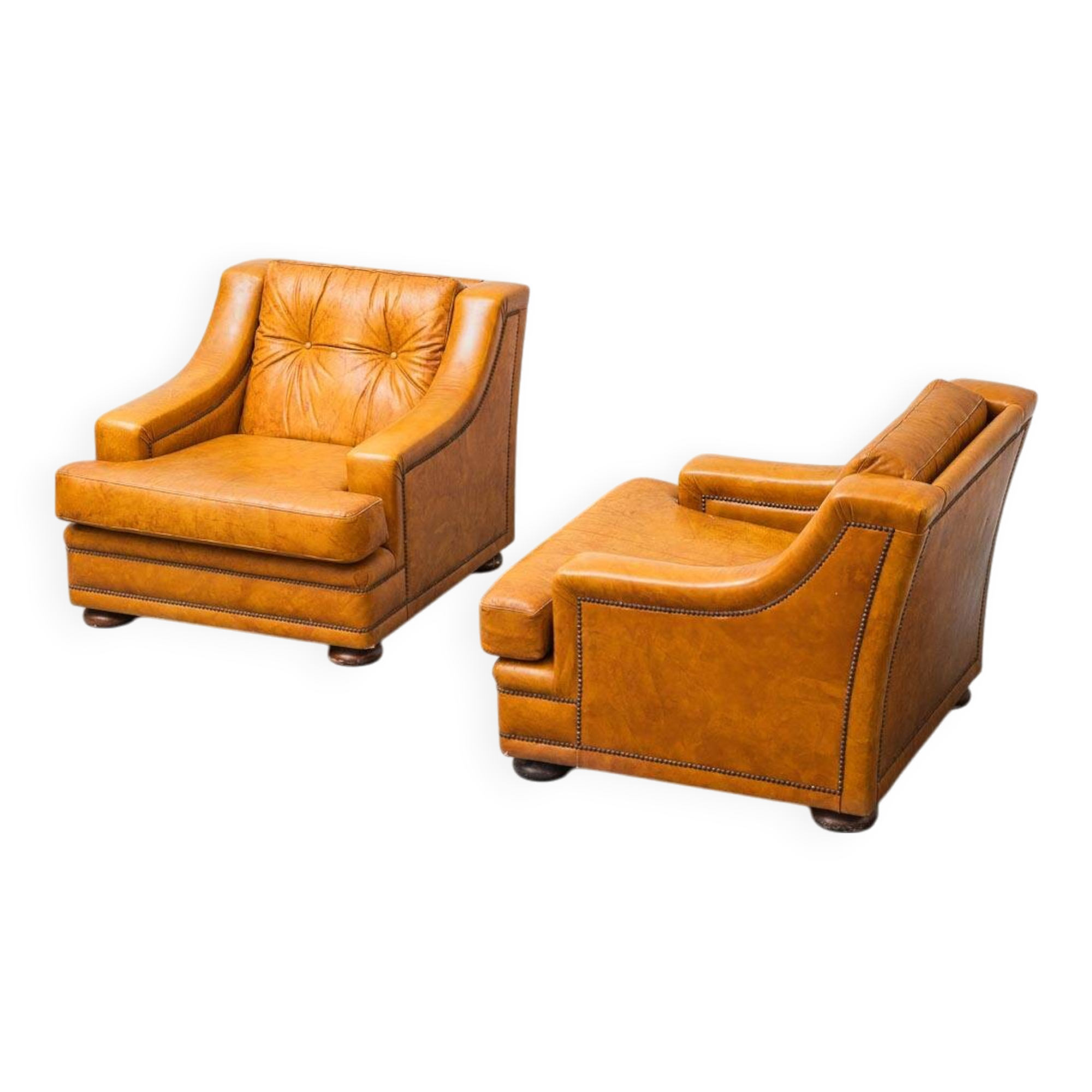 Coppia di poltrone in eco-pelle marrone anni ’50 vintage modernariato