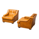 Coppia di poltrone in eco-pelle marrone anni ’50 vintage modernariato