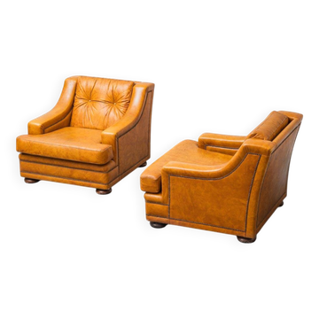 Coppia di poltrone in eco-pelle marrone anni ’50 vintage modernariato