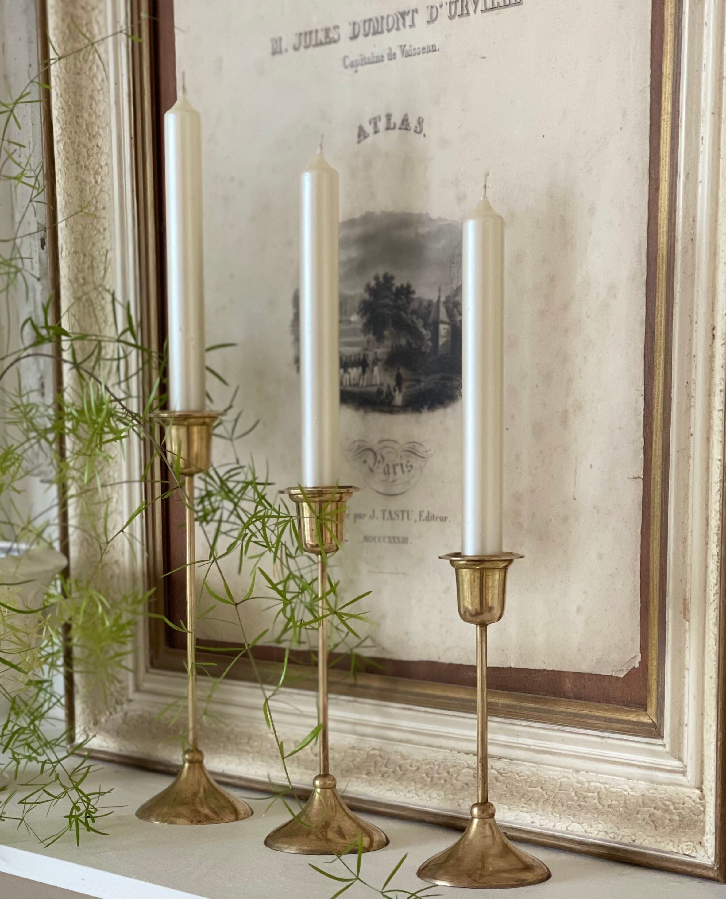 3 brass candle holders 1970