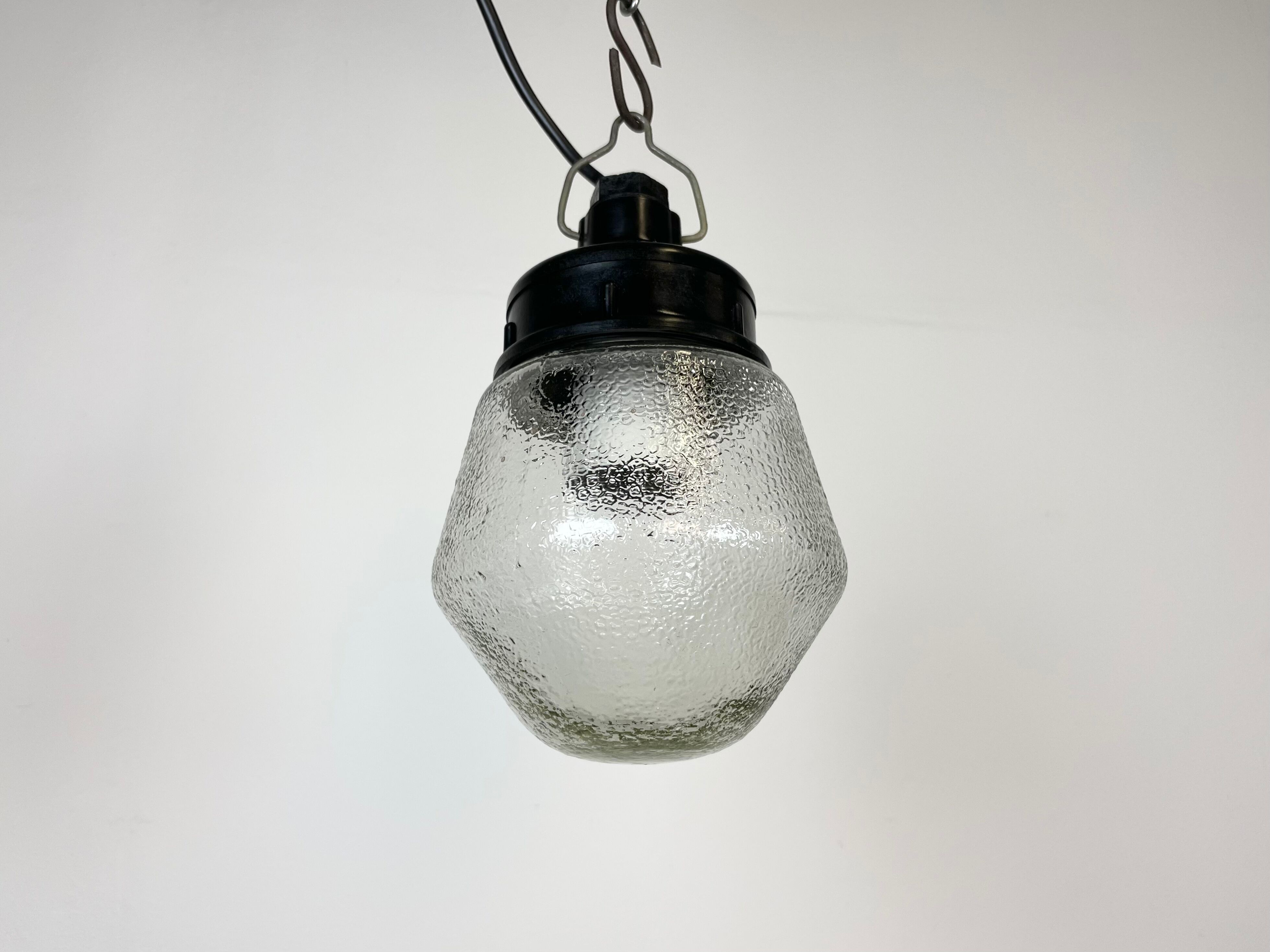 Industrial Bakelite Pendant Light with Frosted Glass, 1970s