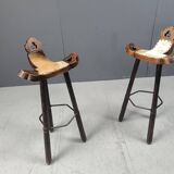 Brutalist bar stools made in Spain, 1960s - set of 4
