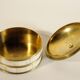 Round brass and mother-of-pearl box 9 x 7 cm