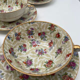 Set of 8 Limoges porcelain coffee cups from France with floral and gold pattern