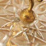 Tray / ashtray on a stand with cherub (glass and gilded metal)
