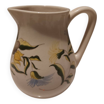 Moustiers style floral motif earthenware pitcher signed