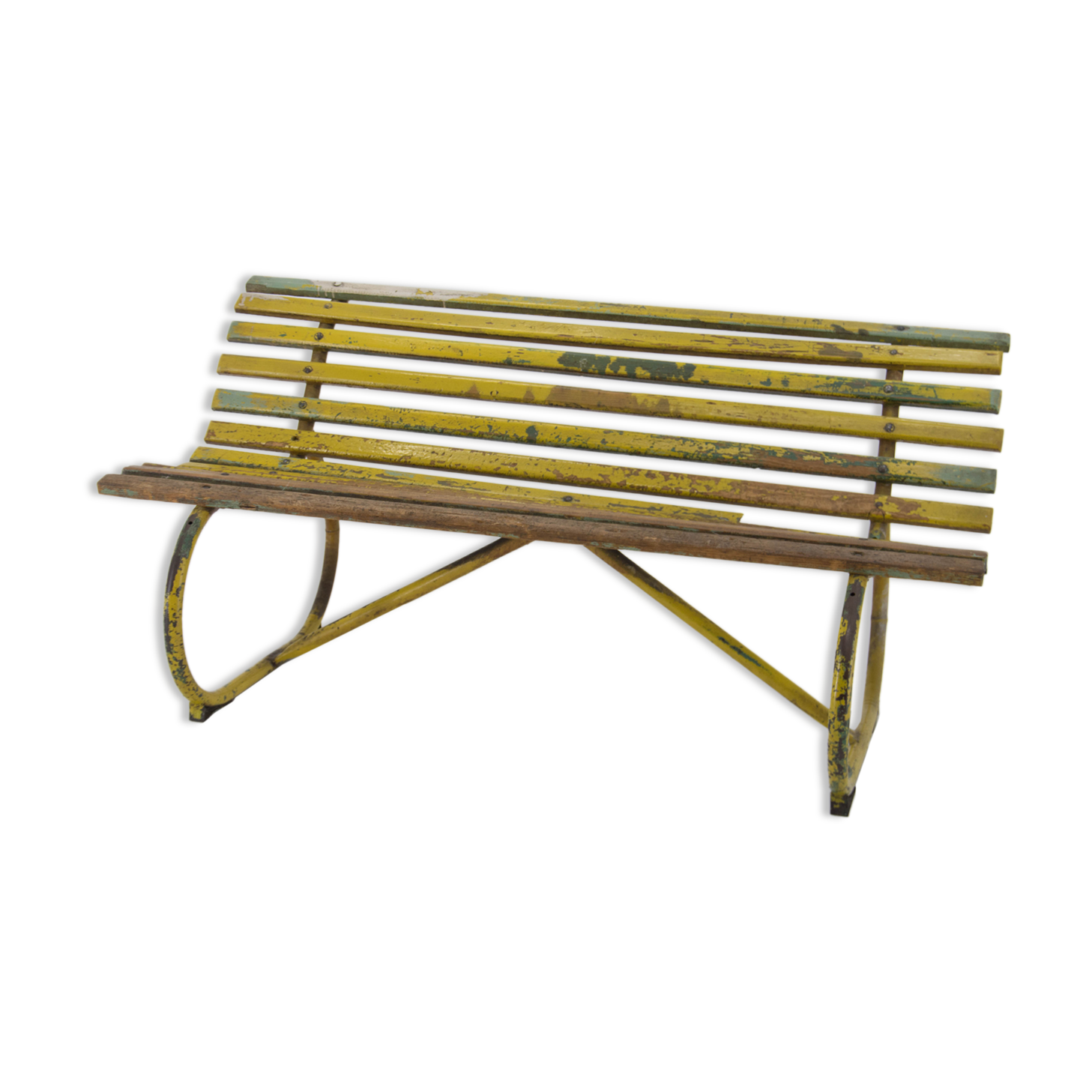 Vintage Wood and Iron Bench, 1930s