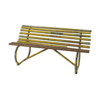 Banc vintage en bois et fer, années 1930