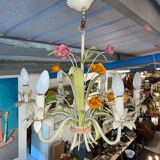 Flower painted metal chandelier