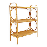 Vintage three-tier rattan shelf in bohemian style - 1960s