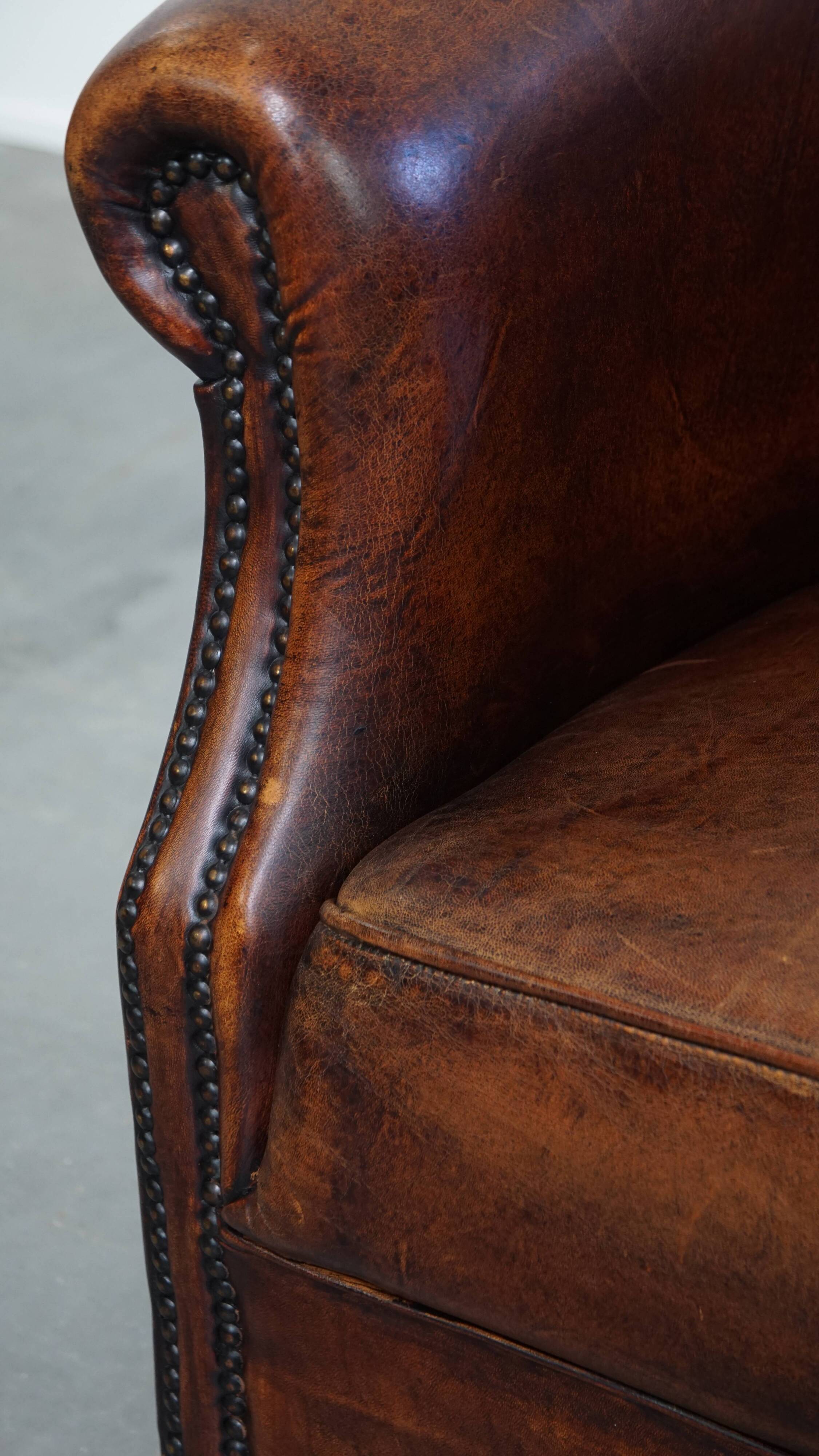 Club chair made of sheepskin leather
