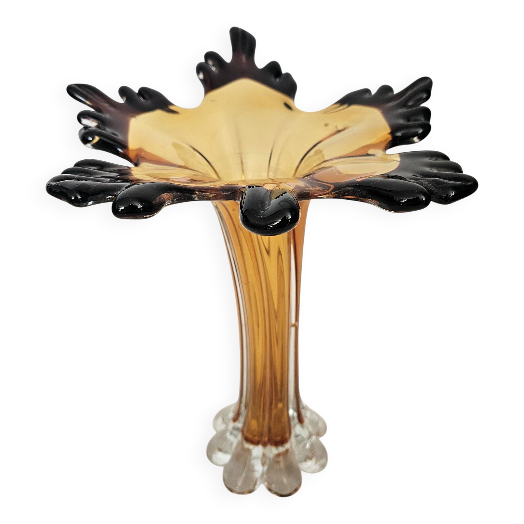Large vintage amber glass art vase - Height 32cm