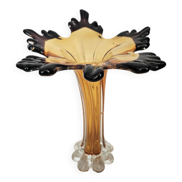 Large vintage amber glass art vase - Height 32cm