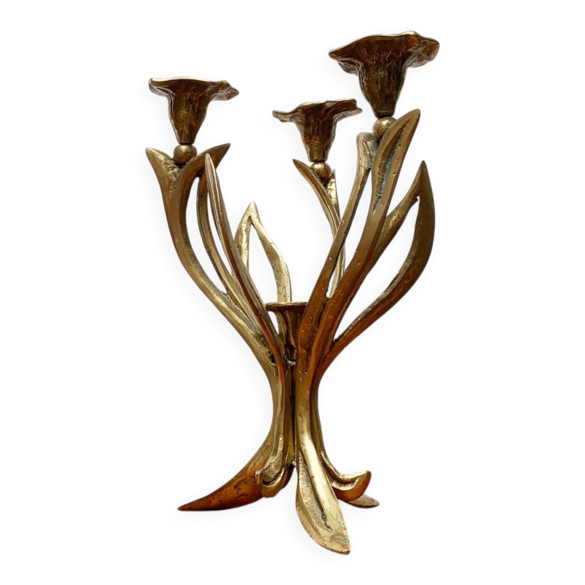 Vintage brutalist floral metal candlestick