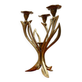 Vintage brutalist floral metal candlestick