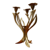 Vintage brutalist floral metal candlestick
