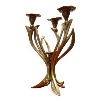 Bougeoir floral vintage brutaliste en métal