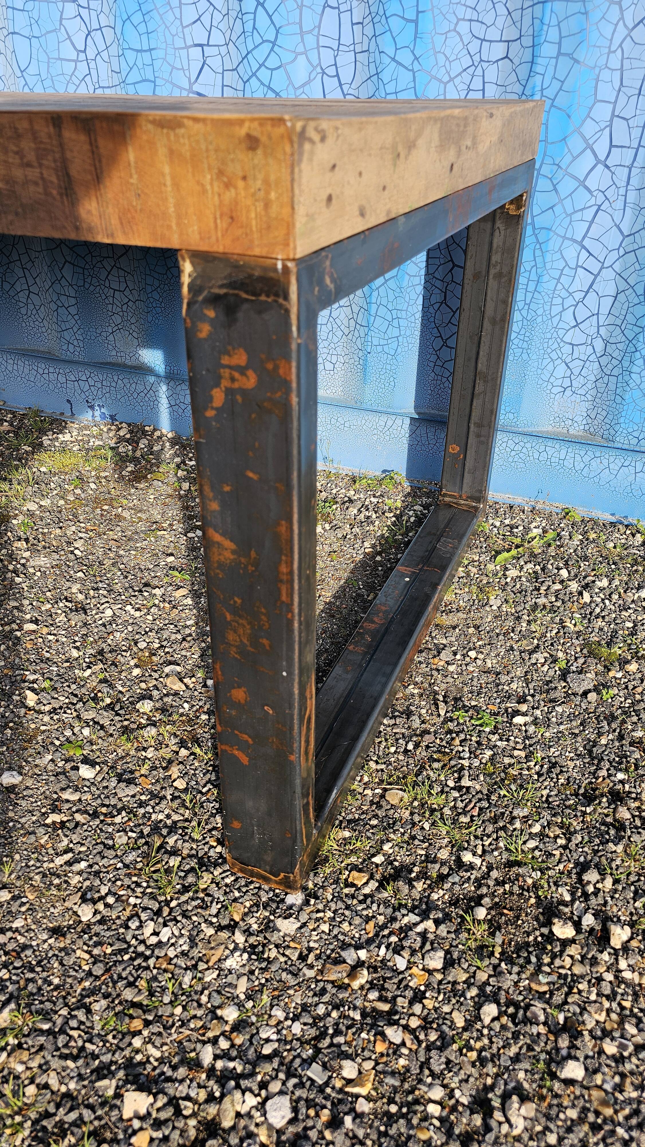 Industrial table 200 x 100 cm with wooden top + metal base